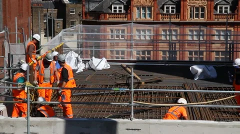 Construction workers at Crossrail site Bond Street Video stock 66537264