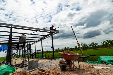 Construction workers cutting steel Stock Photos
