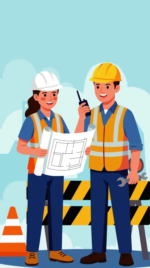 Construction Workers Discussing Blueprint at Building Site Stock Footage 331979248