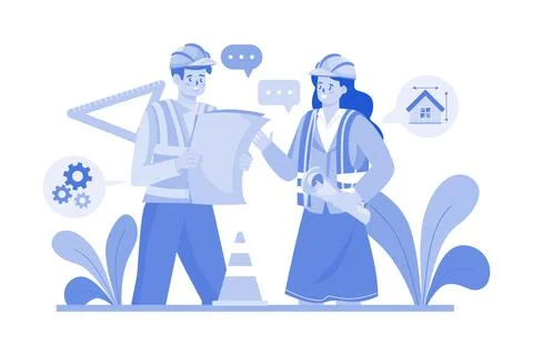 Construction Workers Discussing On Building Plan Ilustración de archivo