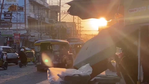 Construction workers end their shift beside their sewer project in Dagupan city. Video stock 261709248