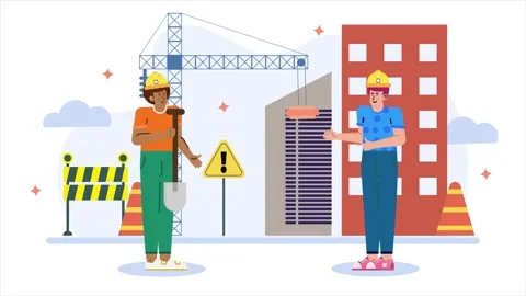 Construction workers with equipment at a building site illustration business Stock Footage 284293951