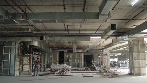 Construction workers fixing Air Conditioning Duct Timelapse 動画素材 72532817