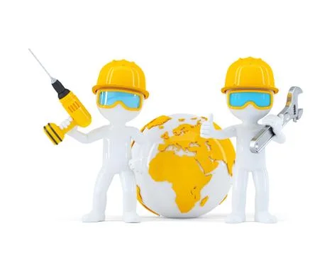 Construction workers with globe Stock Illustration