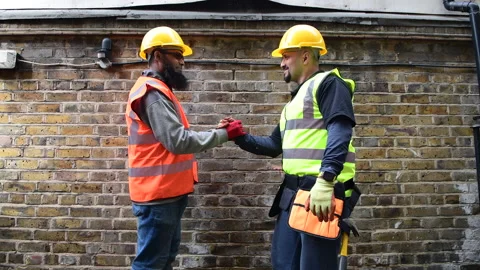 Construction workers greeting. Stock Footage 171626680