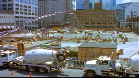 Construction workers ground level pump cement Stock Footage 145797914
