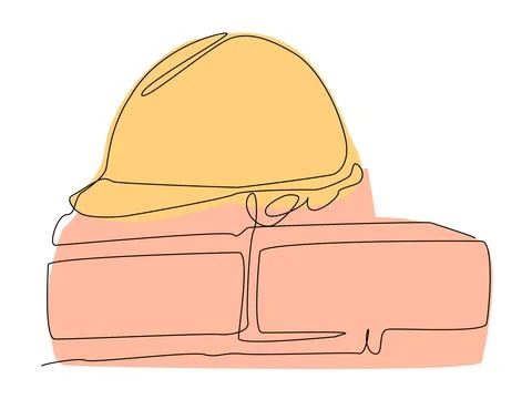 A Construction Workers Hard Hat Resting on a Brick Wall at a Construction Site 库存插图