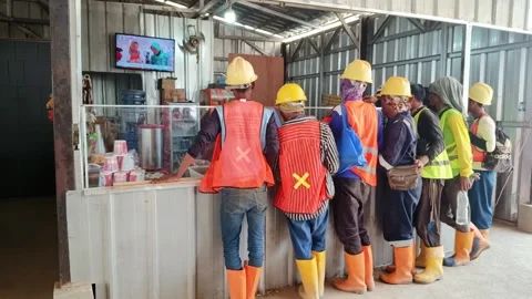 Construction workers having lunch Stock Footage 282242069