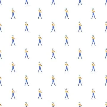 Construction workers holding sledgehammers seamless pattern Stock Illustration