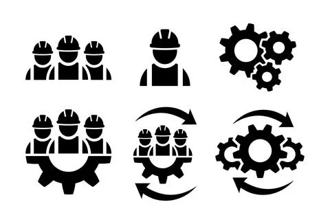 Construction workers icon set. Building contractor Stock Illustration