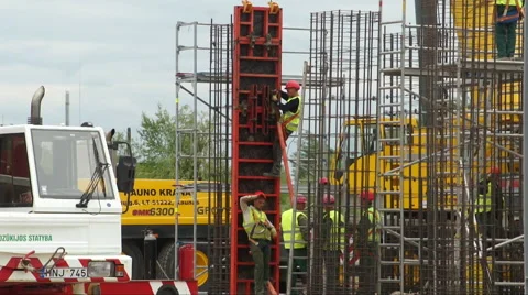 Construction workers at Industrial building site Stock-Footage 51352017