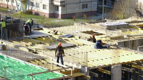 Construction workers install construction formwork, time lapse Stock Footage 119482877