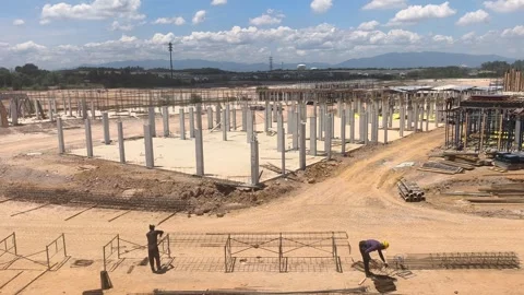 Construction Workers Installing Formwork On Vast Two Storey Terrace House Site Stock Footage 344557159