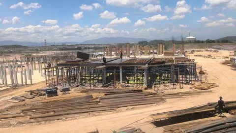 Construction Workers Installing Formwork On Vast Two Storey Terrace House Site Stock Footage 344557608