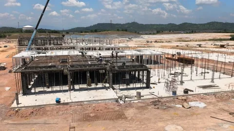 Construction Workers Installing Formwork On Vast Two Storey Terrace House Site Stock Footage 344557712