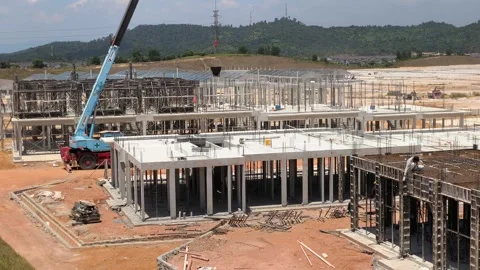 Construction Workers Installing Formwork On Vast Two Storey Terrace House Site Stock Footage 344557772