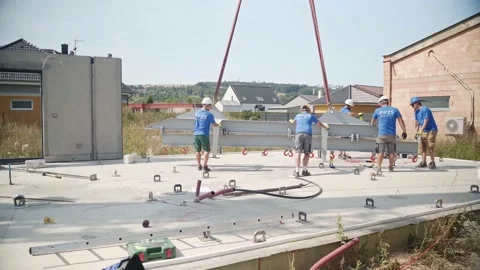 Construction workers installing metal be... | Stock Video | Pond5