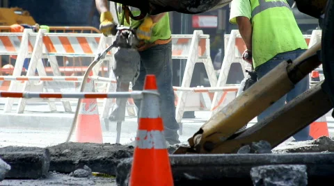 Construction Workers with Jackhammers Stock Footage 694466