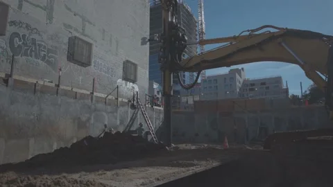 Construction Workers Large Drill Men Working Large Machinery Stock Footage 145434270