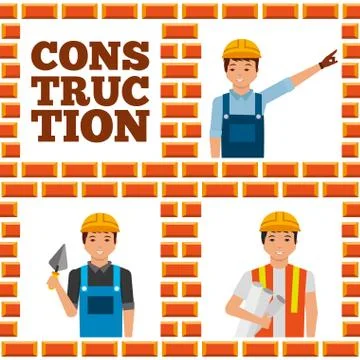 Construction workers lettering set Stock Illustration