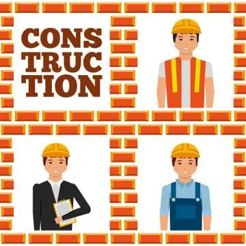 Construction workers lettering set Stock Illustration