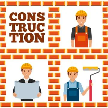 Construction workers lettering set Stock Illustration
