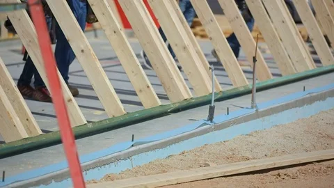 Construction Workers Lift Framed Wall Into Place Close Up Stock Footage 80833121