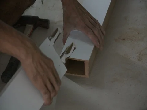 Construction workers make the ceiling whiite lath in construction interior site Stock Footage 83780556