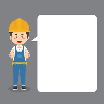 Construction Workers Making Thumb Up with Speech Bubbles Stock Illustration