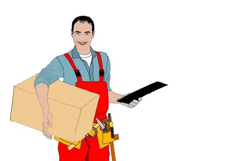 Construction Workers. Man working with shovel. Male Construction Worker using Stock Illustration