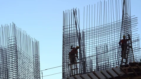Construction Workers, Metal Girders Stock Footage 91152784