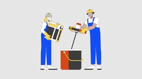 Construction workers mixing plaster cartoon animation Stock Footage 332271620