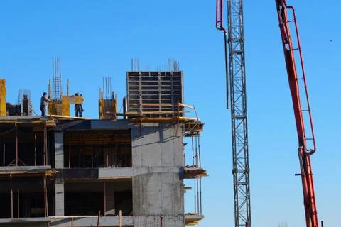 Construction workers mount formwork Stock Photos