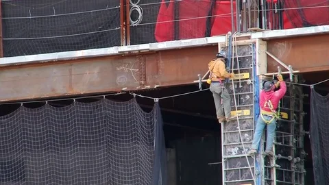 Construction workers at the One World Tr... | Stock Video | Pond5