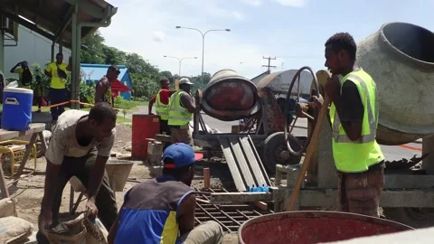 Construction workers in Papua New Guinea , Rabaul Stock Footage 136161444