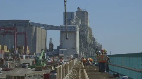 Construction workers at a port Stock Footage 65052885