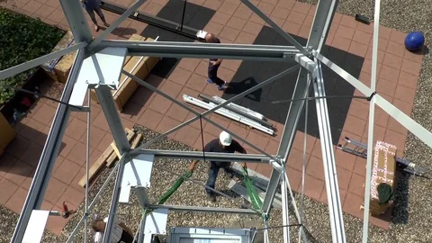 Construction Workers Positioning Elevator Shaft Top View Stock Footage 102227236