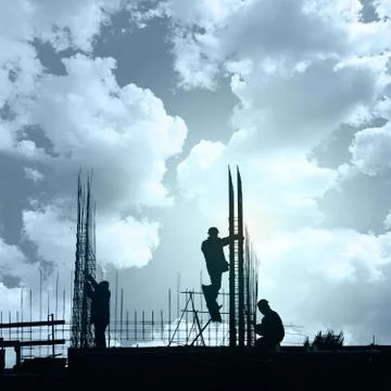Construction workers in preparation for binding rebar , heavy industry concep Stock Photos