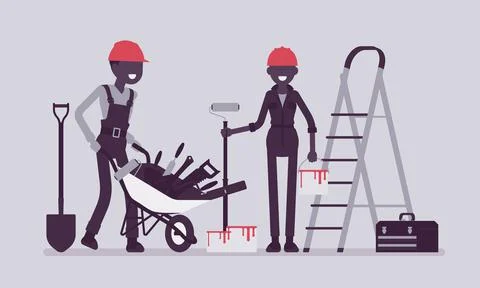 Construction workers with professional equipment Illustrazione stock