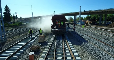 Construction workers on railway Stock Footage 116662804