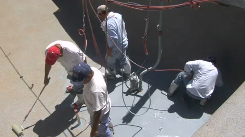 Construction workers remodel swimming pool Stock Footage 889336