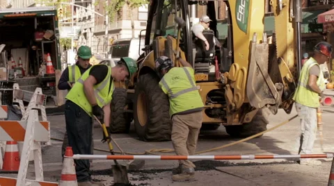 Construction Workers Road Work Crew Job Site Manhattan New York City NYC Stock Footage 43389830