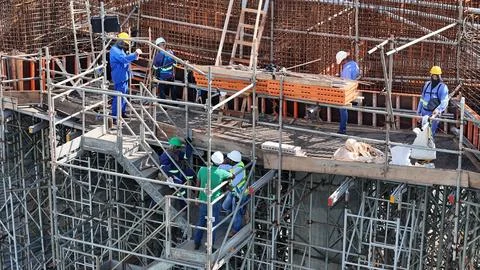 Construction workers in Salvador. Stock Photos