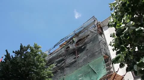 Construction Workers on Scaffolding Stock Footage 11038039