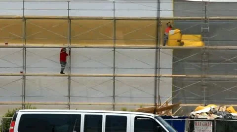 Construction Workers on Scaffolding Stock Footage 11300949