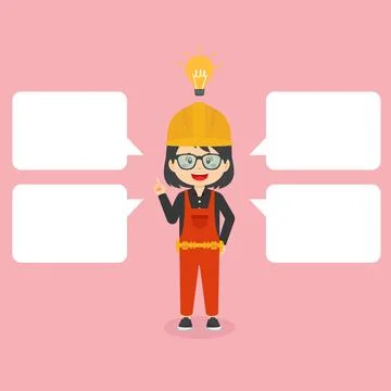 Construction Workers Shows Get Idea with Bubble Text Stock Illustration