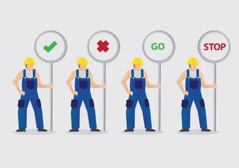 Construction Workers with Sign Posts Vector Illustration Stock Illustration