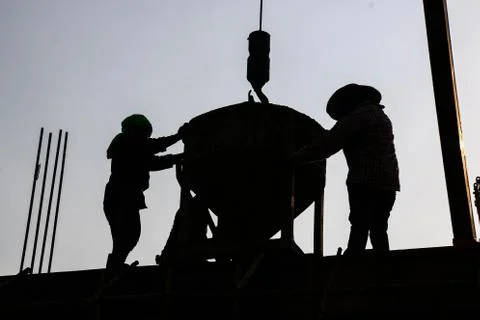 Construction Workers silhouette Stock Photos