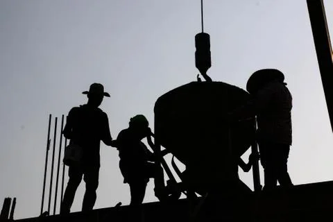 Construction Workers silhouette Stock Photos