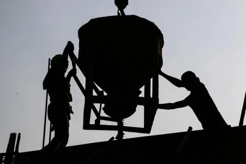 Construction Workers silhouette Stock Photos